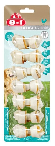Лакомство 8in1 для взрослых собак Dental Delights XS косточки с куриным мясом для мелких собак с минералами 7.5 см, курица - фото №5