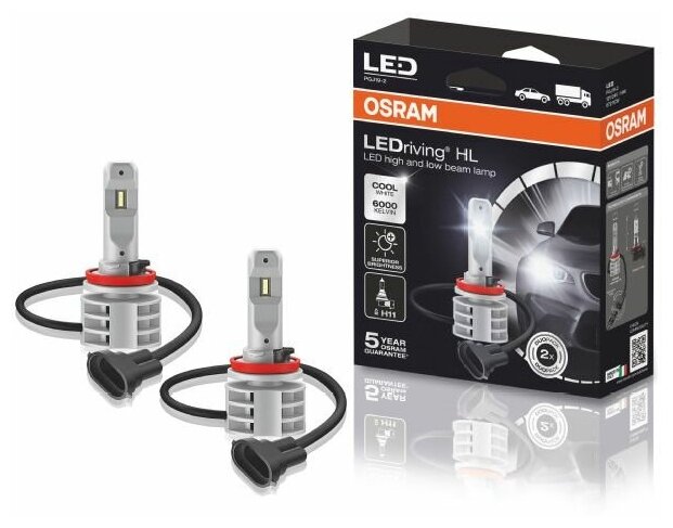 Лампа светодиодная OSRAM H11 12/24V LED (PGJ19-2) 6000K 14W LEDriving HL 2 Generation (к.уп.2 шт.)