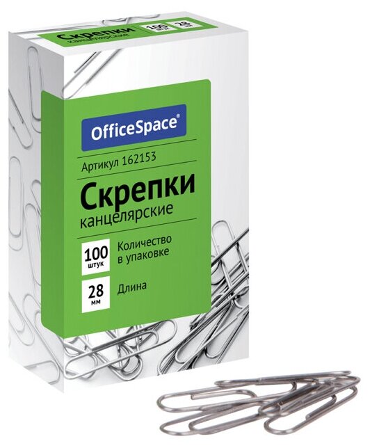 Скрепки officespace 28мм 100шт никелированные