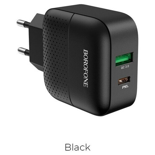 Сетевое зарядное устройство Borofone BA46A, USB QC3.0 3 А, Type-C PD 3 А, чёрное сетевое зарядное устройство c usb usb c borofone bn10 pd 65w qc3 0 22 5w белое