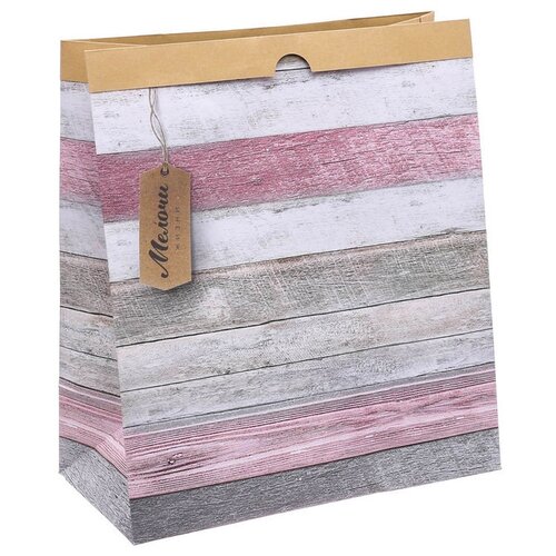 Пакет подарочный Арт Узор Мелочи жизни, 32х36х16 см, серый/розовый
