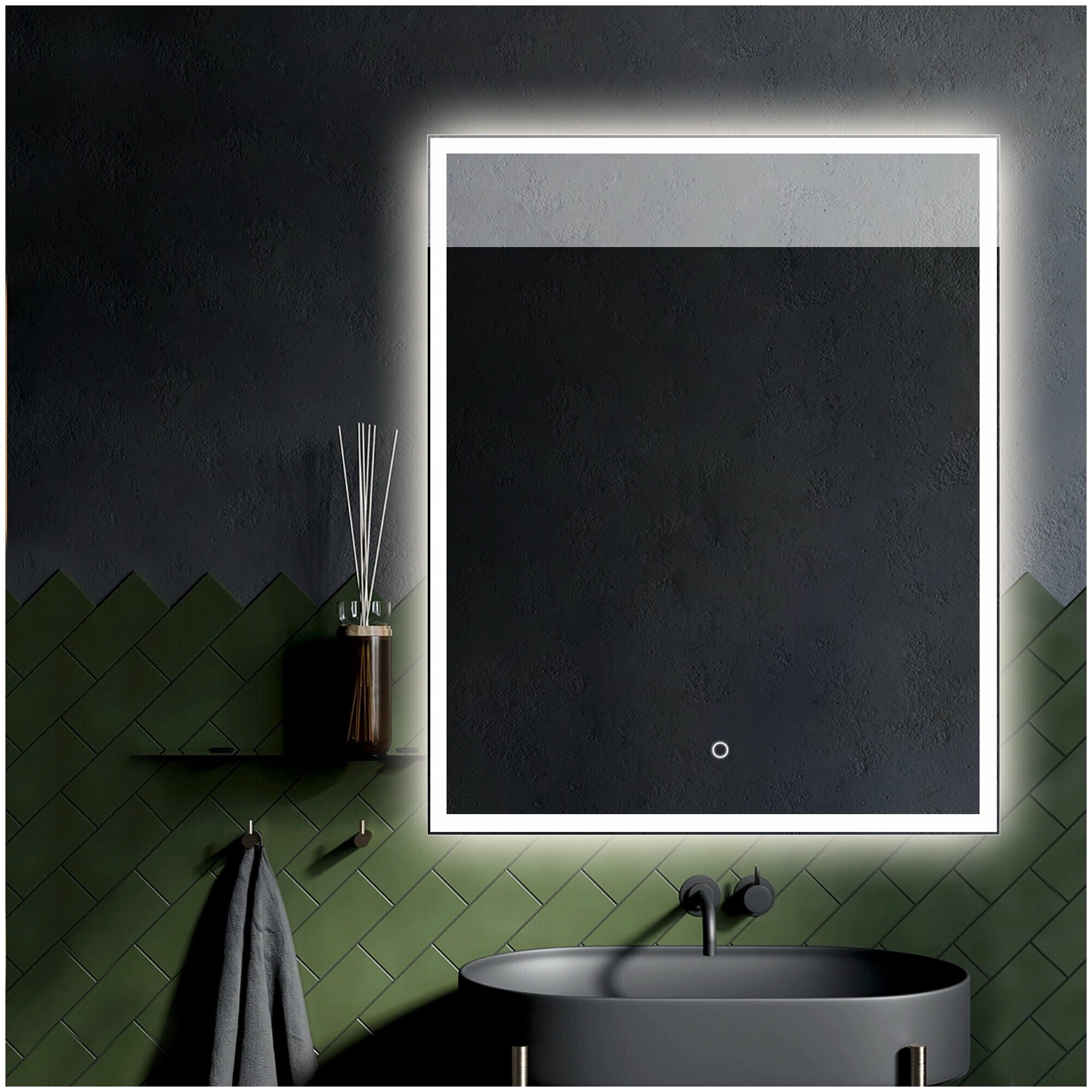 Зеркало "Valled" 65 х 80 см, в ванную комнату с LED подсветкой, настенное зеркало в прихожую для макияжа, зеркало гримерное на стену большое
