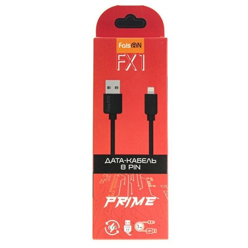 Кабель USB - 8 pin FaisON FX1 Prime, 1.0м, круглый, 2.1A, силикон, цвет: черный usb lightning 1м 5а зарядный кабель для iphone