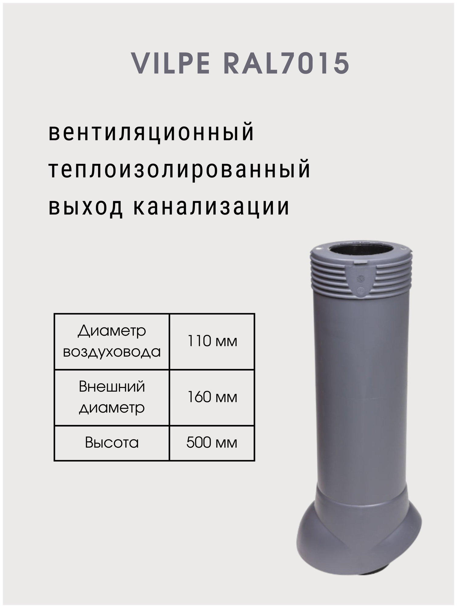 Вентиляционный выход канализации изолированный Vilpe 110/IS/500 Серый - фотография № 1