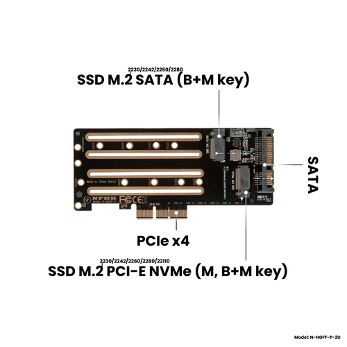 Адаптер-переходник / плата расширения низкопрофильная для установки накопителей SSD M.2 SATA (B+M key) в разъем SATA / M.2 PCIe NVMe (M key) в слот PCIe 3.0 x4 new ssd aluminum enclosure support pcie nvme ngff m 2 m key b