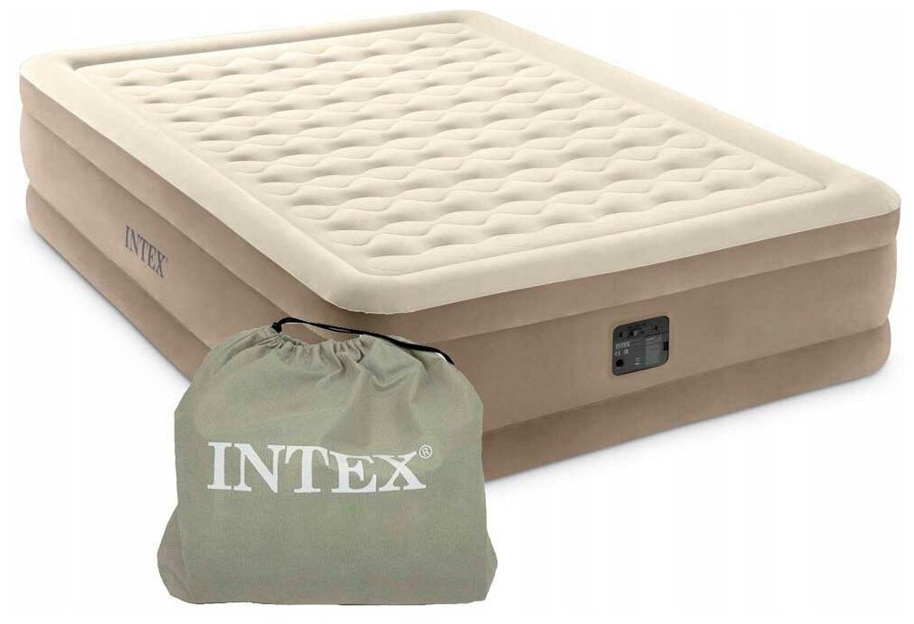 Двуспальная надувная кровать Intex 64428 Ultra Plush Airbed With Fiber-Tech + насос (152х203х46см) - фотография № 5