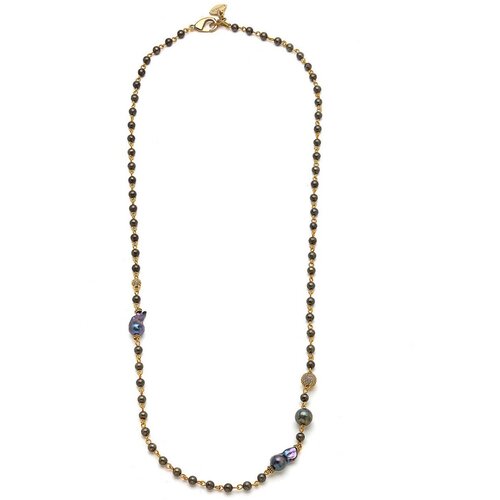 Колье MON REVE, удлиненное, жемчуг, пирит, кристаллы, MR-NMR23K210 золотистый