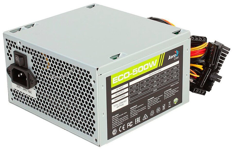 Блок питания Aerocool ATX 500W ECO-500 244pin 120mm fan 3xSATA RTL