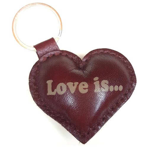 фото Брелок на кольце pattern "love is..." бордовый/ натуральная кожа/ 1272