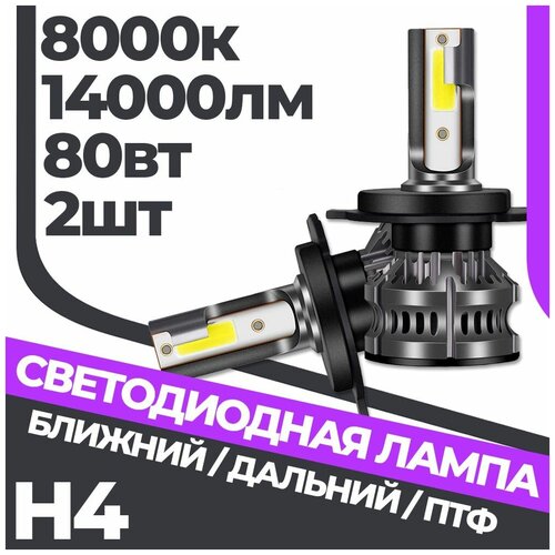 Комплект LED ламп ближнего/дальнего света H4 8000k F2PLUS 2 штуки