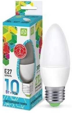 Лампа светодиодная LED-СВЕЧА-standard 10Вт 230В Е27 4000К 900Лм ASD
