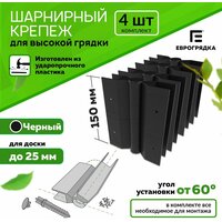 Комплект из 4-х стыковочных элементов для грядок и клумб 150x25 мм, Еврогрядка, цвет: черный