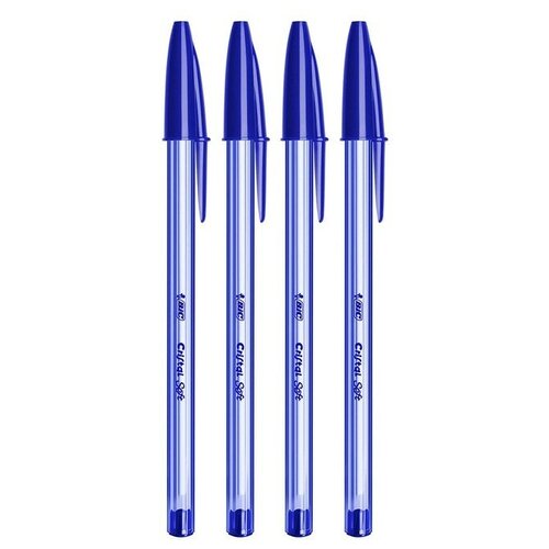 Набор ручек шариковых 4 штуки, BIC Cristal Soft, узел 1,2 мм, среднее письмо, чернила синие, корпус тонированный, подвес