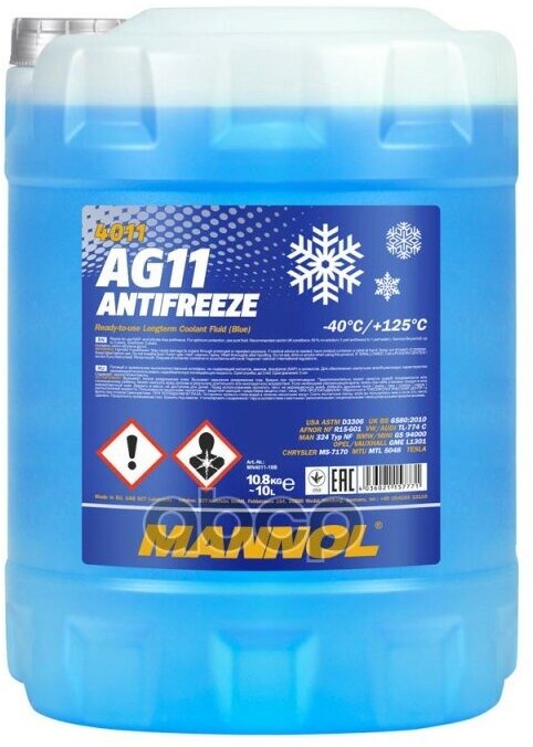 Антифриз Longterm Синий Ag11 (-40°C) (Готовый Раствор) 10 L MANNOL арт. 2045