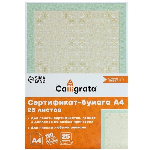 Сертификат-бумага А4 25 листов Calligrata Зеленый интенсив 120 гм2 519₽