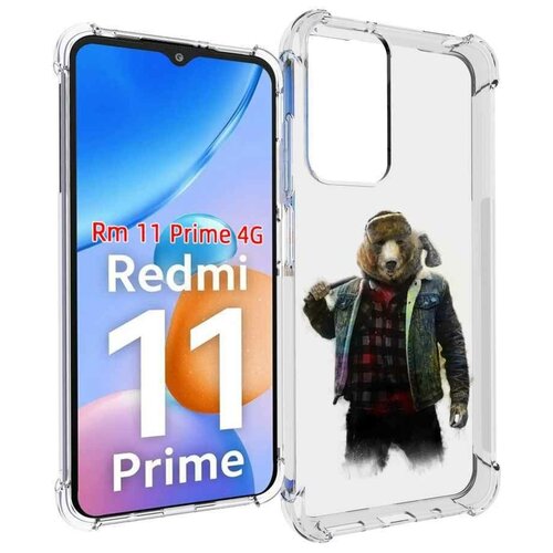 Чехол MyPads медведь с топором для Xiaomi Redmi 11 Prime 4G задняя-панель-накладка-бампер