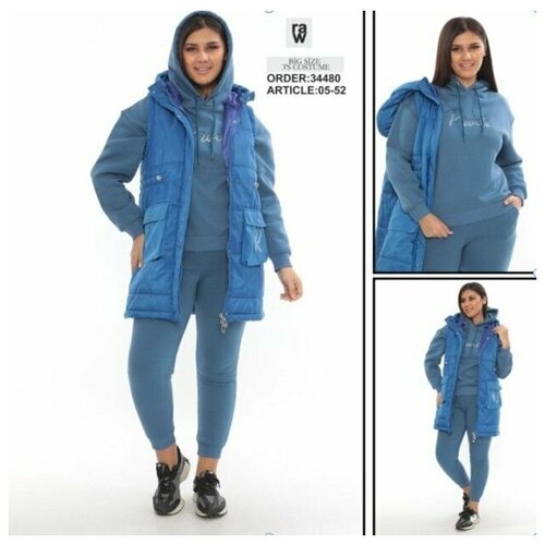 фото Женский костюм тройка безрукавка+ спортивный костюм на флисе raw