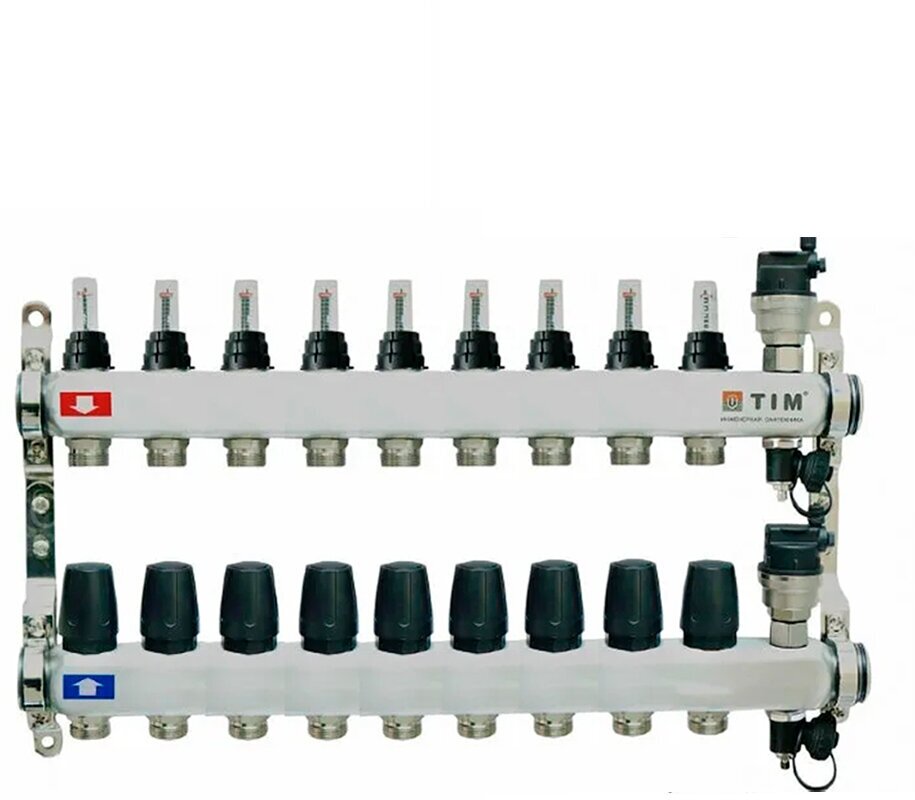 Коллектор. блок из нерж. стали с расходомерами без кранов 1", 9 x 3/4", евроконус TIM (KDS5009)