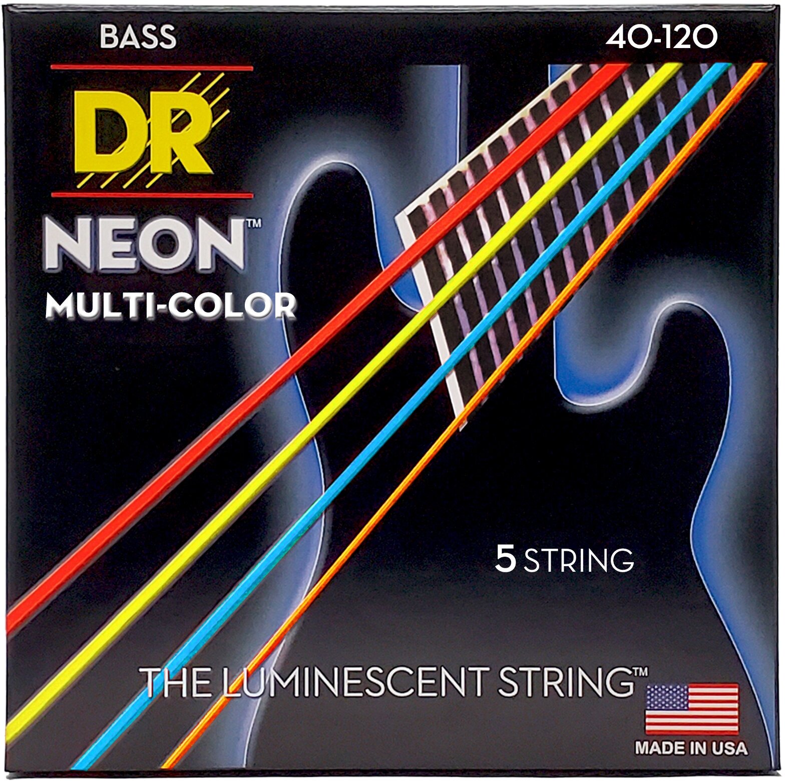 DR NMCB5-40 HI-DEF NEON струны для 5-струнной бас гитары с люминесцентным покрытием разноцве