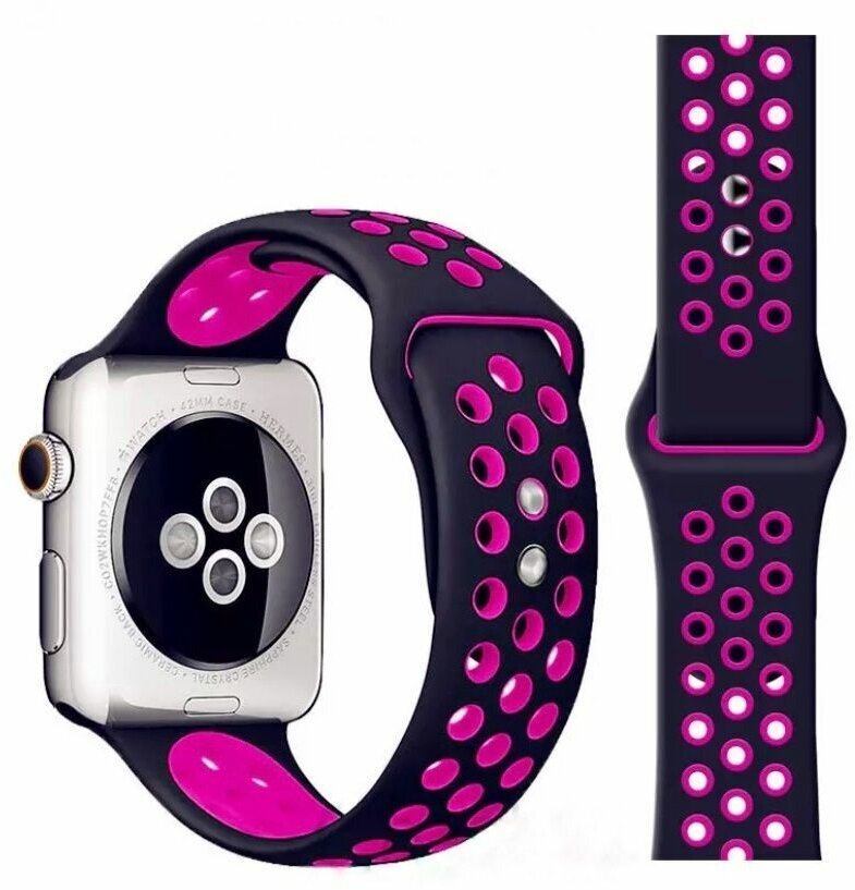 Ремешок для смарт-часов Apple Watch Series 1 2 3 4 SE 5 6 7 8 Nike силиконовый найк перфорация браслет 38/40/41 мм, черный фиолетовый