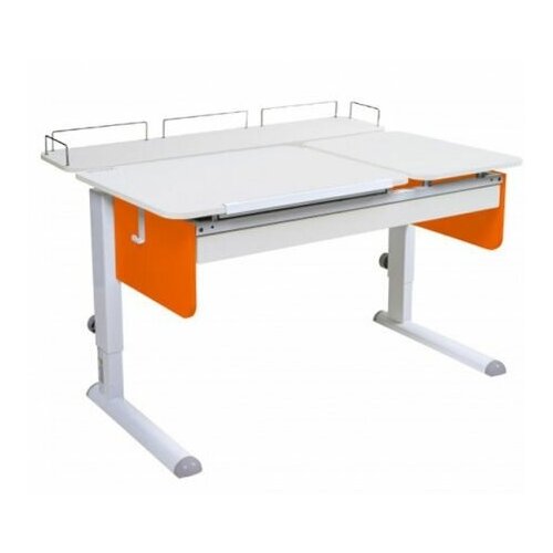 Стол детский Астек-Элара Твин-2 с ящиком и задней приставкой 115x58 см белый/оранжевый/белый