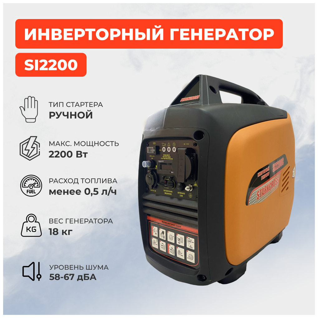 Бензиновый Инверторный Генератор STARKCROSS SI2200C / 2,2 кВт / 2200 Вт,18 кг - фотография № 1