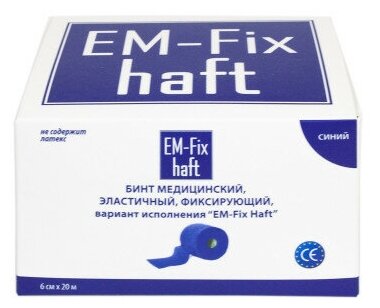 Бинт EM-Fix Haft эластичный самофиксирующийся когезивный (6 см х 20 м) 1 шт. синий