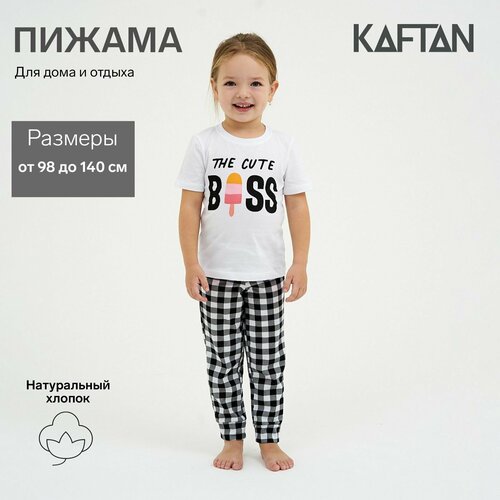 пижама kaftan размер пижама детская для девочки kaftan лучшая рост 110 116 32 белый Пижама Kaftan, размер 32, белый, черный