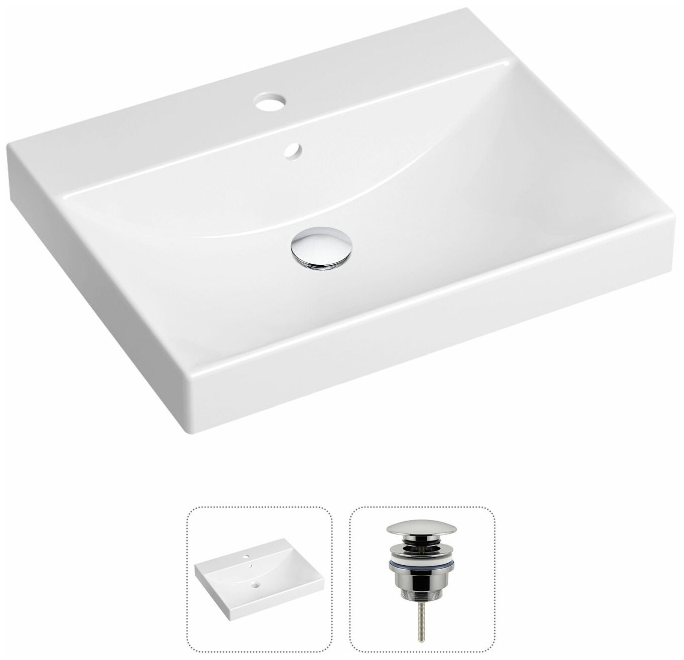 Врезная раковина в ванную Lavinia Boho Bathroom Sink 21520889 в комплекте 2 в 1: умывальник белый, донный клапан в цвете хром - фотография № 1