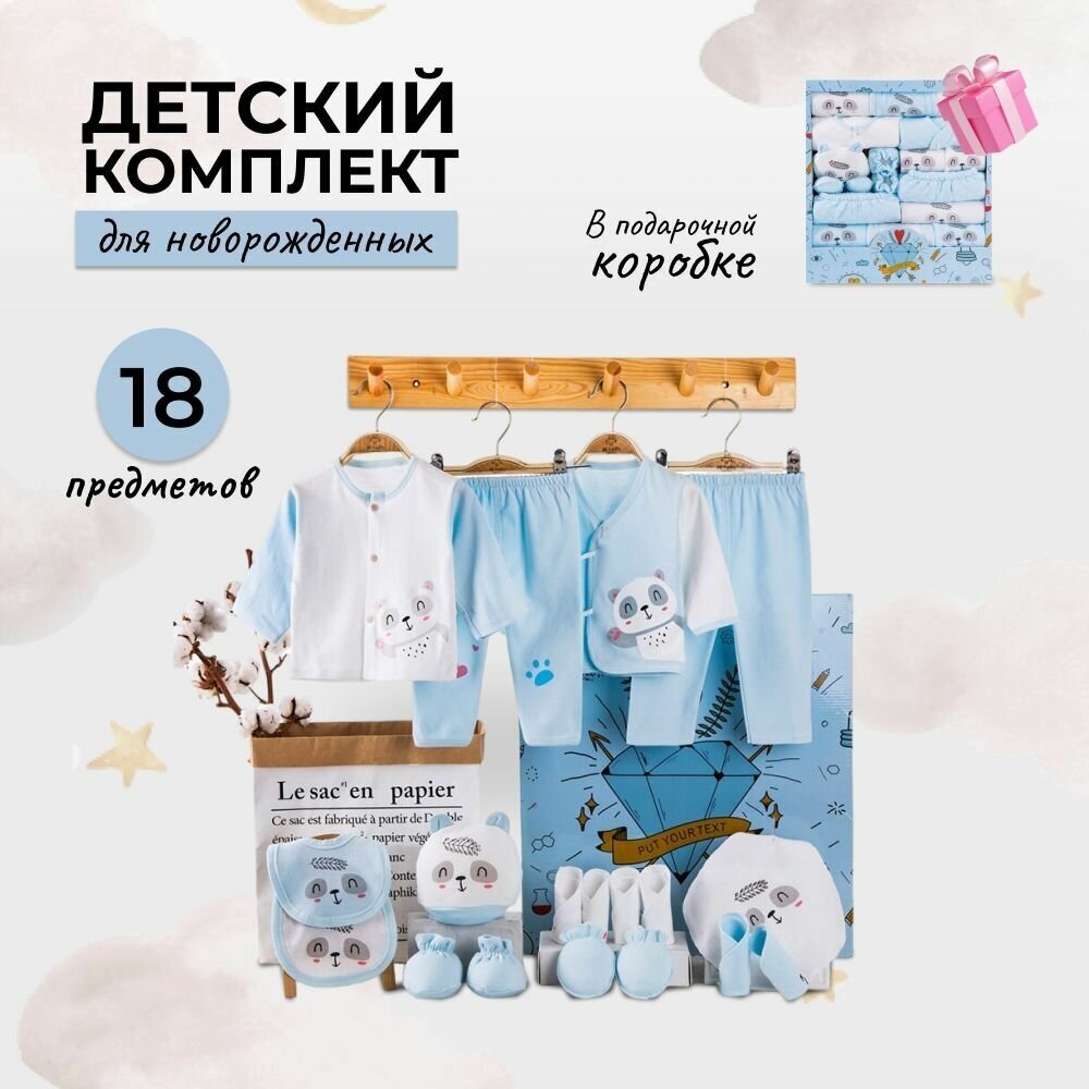 Набор для новорожденного в подарочной упаковке Banjvall 18 предметов, р-р 0-6 месяцев, светло-синий