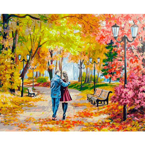Белоснежка Картина по номерам Осенний парк, скамейка, двое (142-AB), 50 х 40 см, разноцветный