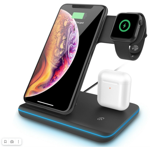 Беспроводная зарядная станция 3 в 1/NEW/ Быстрая зарядка LIDER 15W FAST для iPhone+iWatch+AirPods/Черная