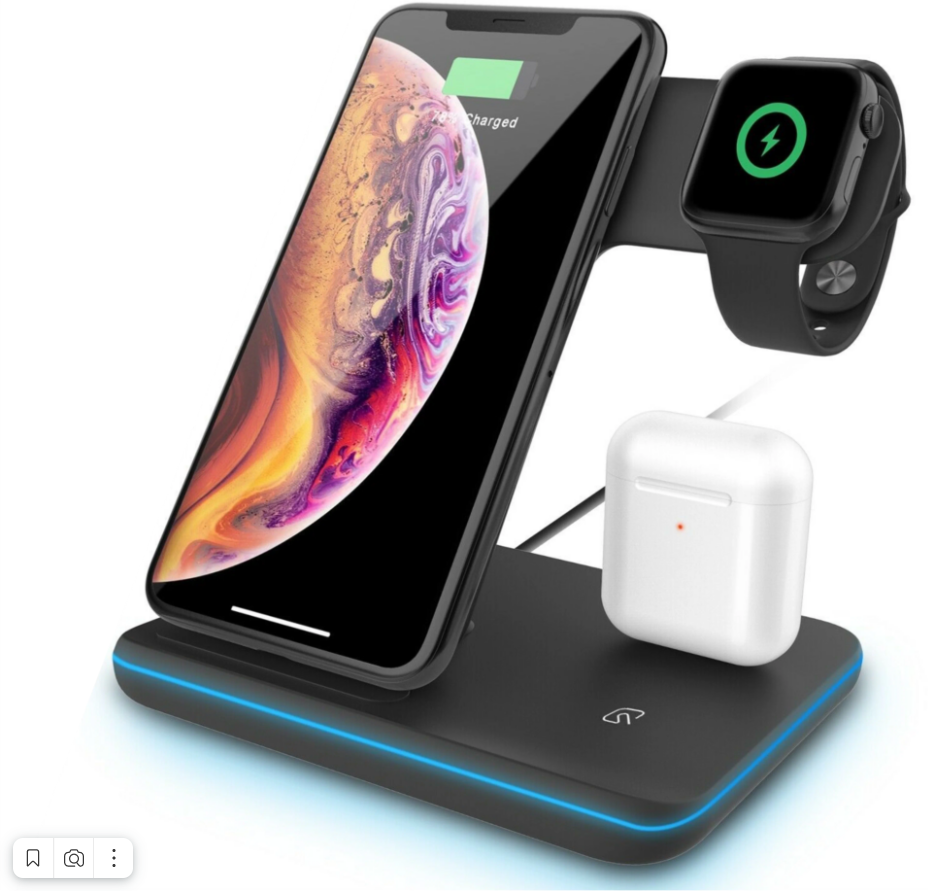 Беспроводная зарядная станция 3 в 1/NEW/ Быстрая зарядка LIDER 15W FAST для iPhone+iWatch+AirPods/Черная