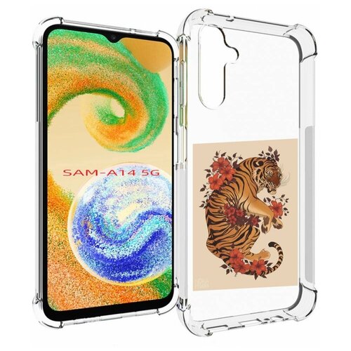 Чехол MyPads злой-тигр-с-цветами для Samsung Galaxy A14 4G/ 5G задняя-панель-накладка-бампер