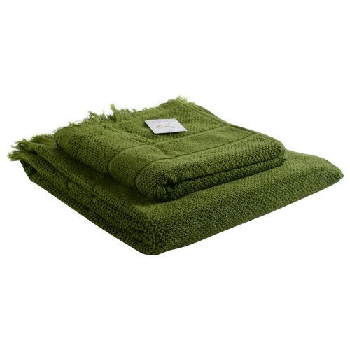 фото Полотенце банное с бахромой оливково-зеленого цвета essential, 70х140 см tkano