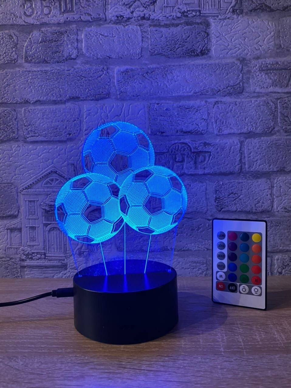 3D Светильник 3 футбольных мяча .. С пультом - фотография № 3