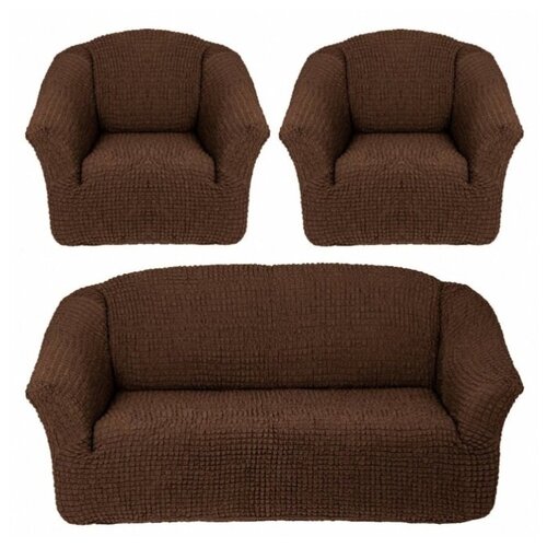 фото Karteks комплект чехлов на диван и два кресла demetria цвет: шоколадный br21584 (одноместный,трехместный)