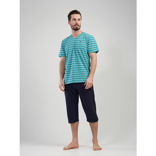 фото Комплект , футболка, бриджи, застежка отсутствует, пояс на резинке, карманы, размер 46-48, зеленый vienetta men