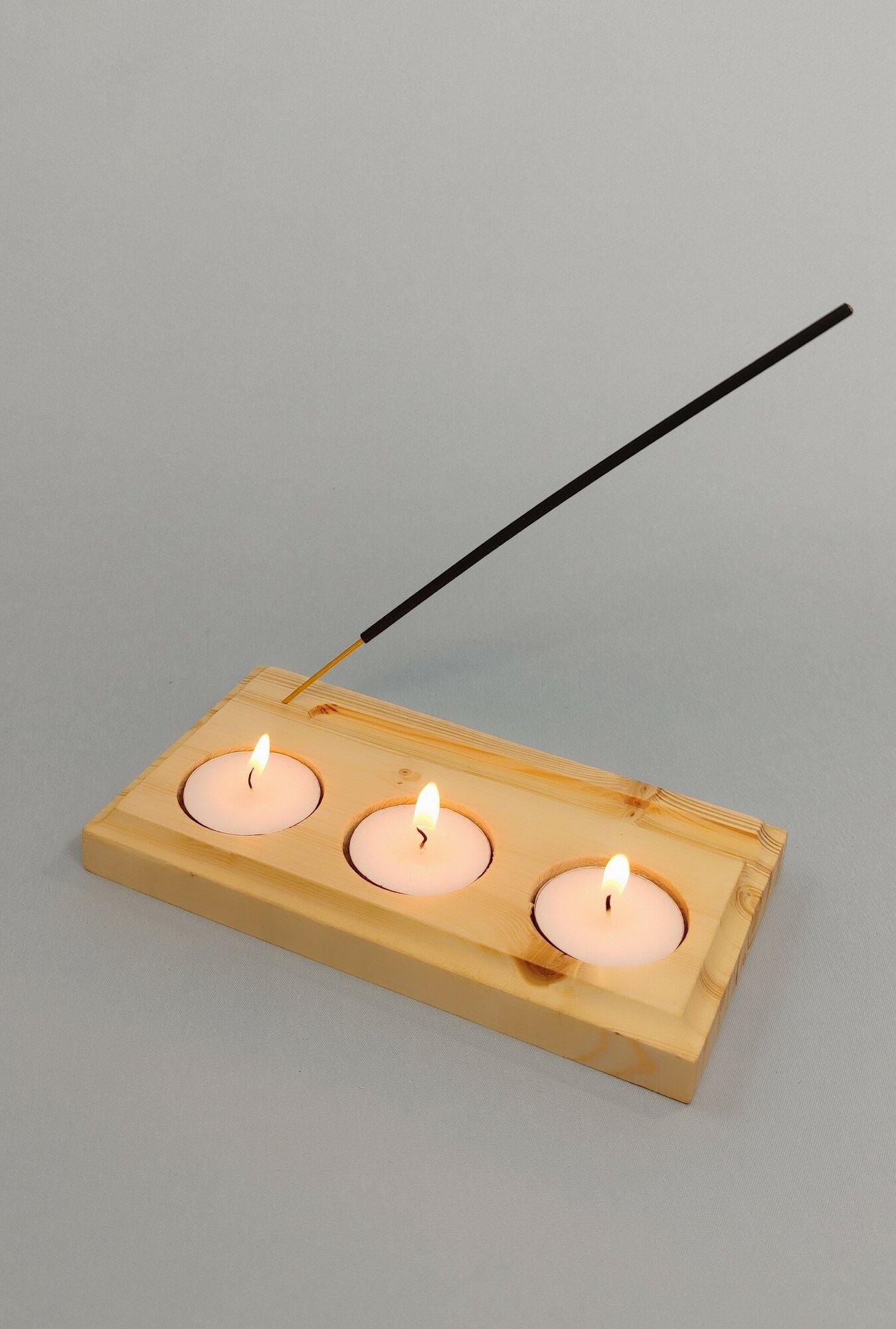 Подсвечник деревянный 2 в 1 Подставка для ароматических палочек и чайных свечей - фотография № 6
