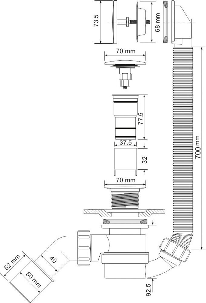 Сифон для ванны McAlpine автомат 700 мм MRB12