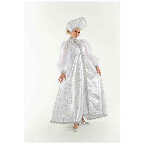 кокошник корона золотая на новый год Новогодний костюм Снегурочки в белом платье (15266) 40-42