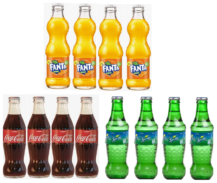 Набор газированных напитков Fanta, Sprite и Coca Cola, стекло, ( 4х4х4 по 0,25 л)