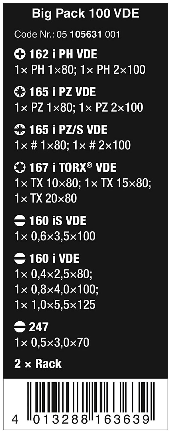 Набор отверток Wera Kraftform Big Pack 100 VDE 14 шт. WE-105631 - фотография № 10