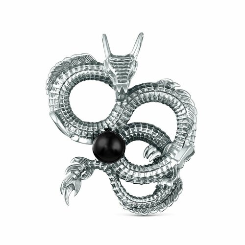 Подвеска VALTERA, серебро, 925 проба, родирование, агат, серебристый/черный