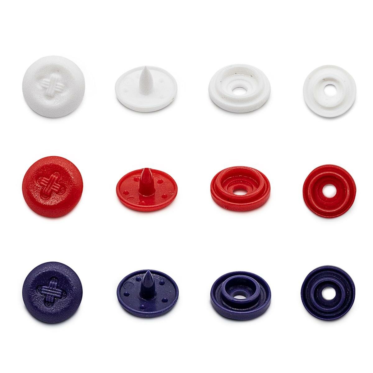 Кнопки PRYM "Love", Color Snaps, Mini, имитация стежка, красные, белые, синие, 393603, 36 шт