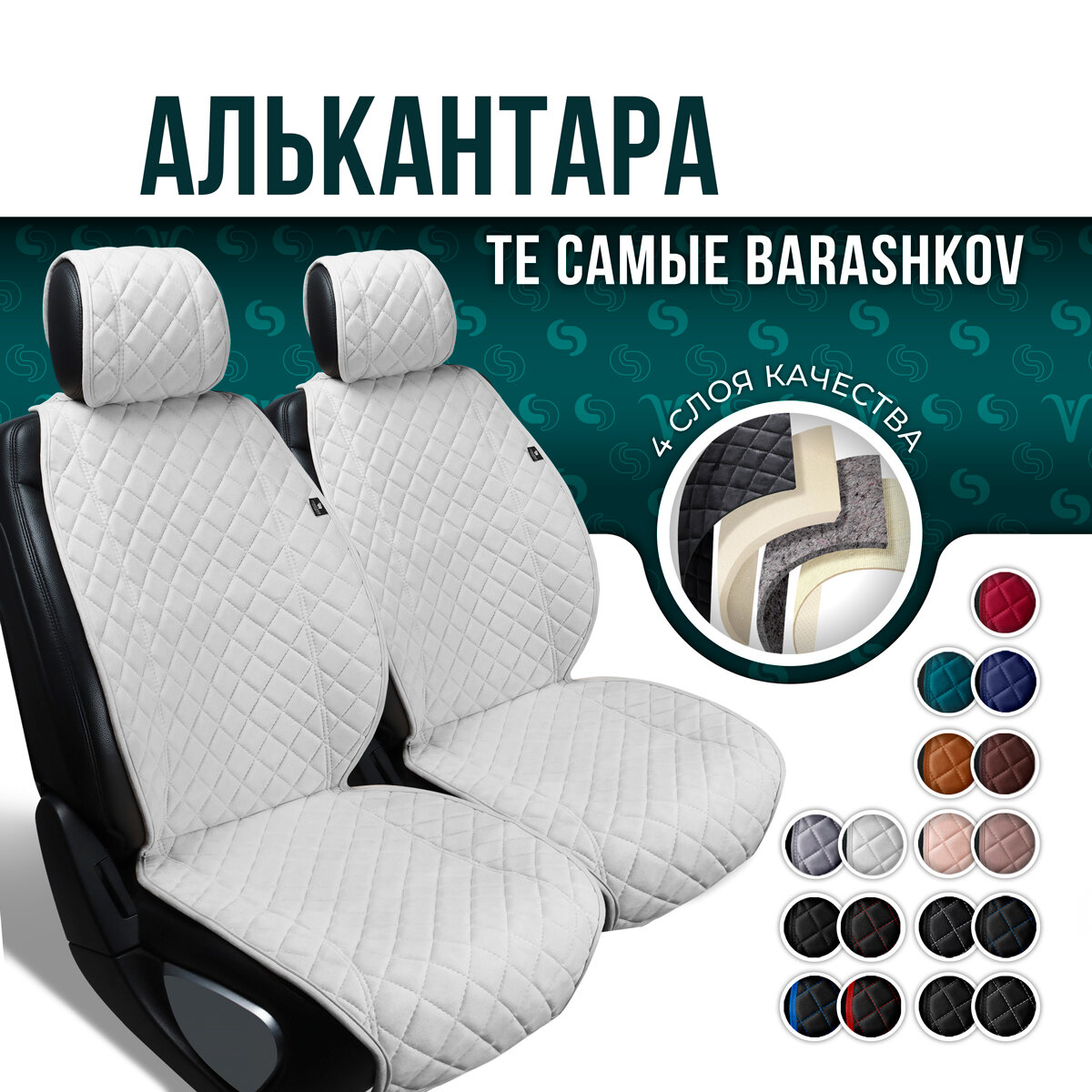 BARASHKOV/ Комплект накидок из алькантары на передние сиденья автомобиля "CLASSIC". Накидка чехол на сиденья 2 шт. Модель L.