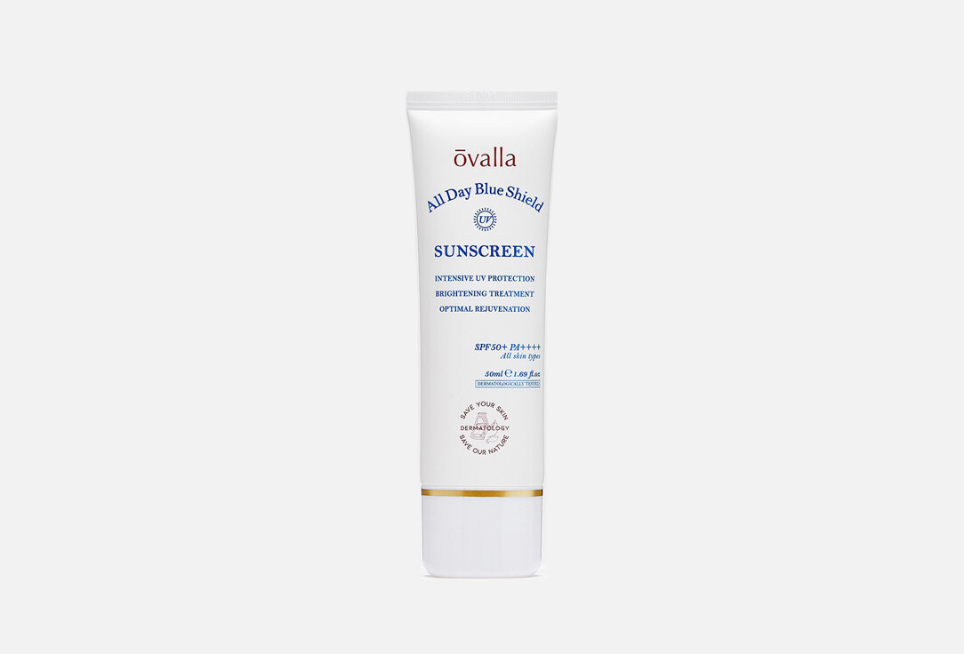 Солнцезащитный крем для лица SPF 50+/PA++++ Ovalla All Day Blue Shield SUNSCREEN / объём 50 мл