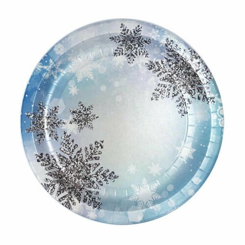 Тарелки бумажные Снежинки 23см 6 шт