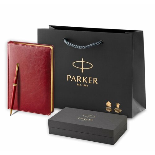 ручка шариковая parker sonnet lacquer intense red gt черный 1931476 франция Подарочный набор: шариковая ручка Parker Sonnet , Lacquer Intense Red GT и ежедневник недатированный бордовый