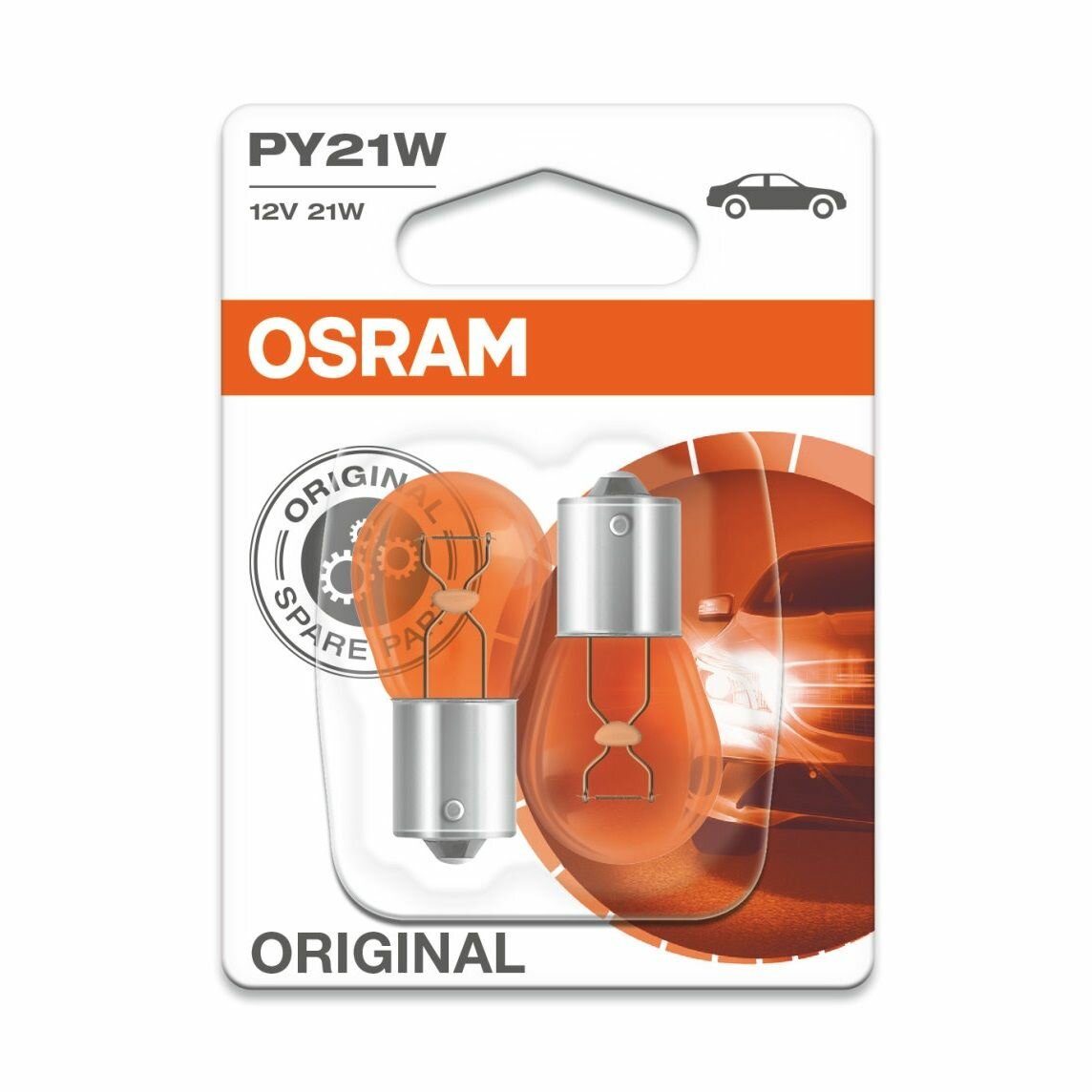 Лампы автомобильные накаливания габаритные PY21W OSRAM Original 12V 21W (BAU15s) (2 шт.) 7507-02B